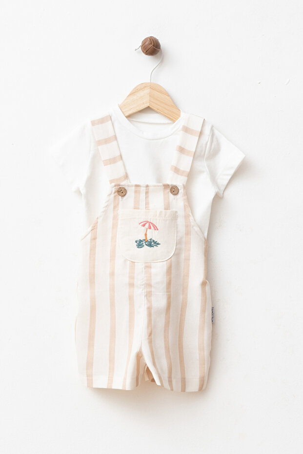 Baby Boy 100% Cotton Linen Buttoned Badi Gift Set 2-Piece Slopet Baby Set