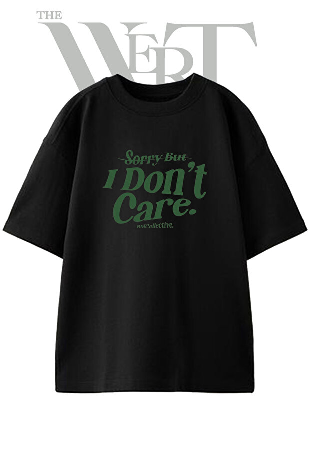 تي شيرت أسود كبير الحجم مطبوع عليه تصميم I Dont Care للجنسين