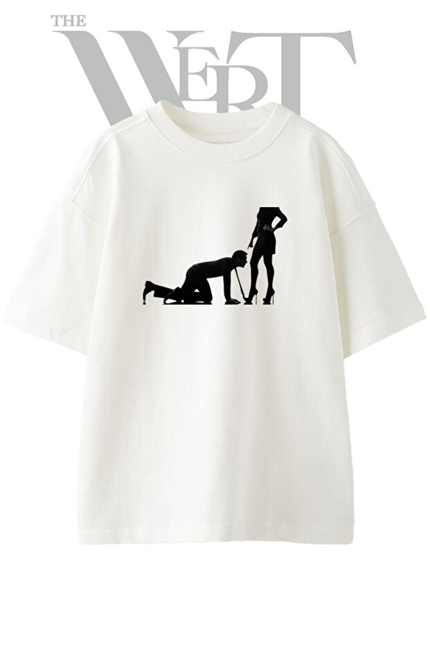 Dominance Submission Design Printed Unisex White Oversize T-Shirt