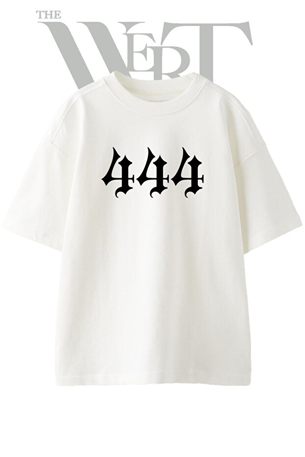 Gothic Four Design Printed Unisex White Oversize T-Shirt
