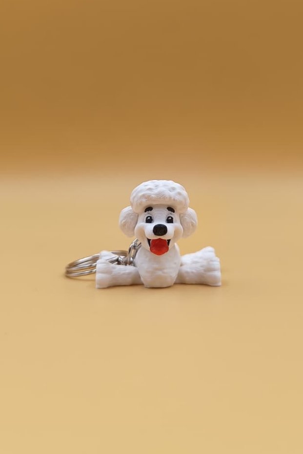 Cute White Poodle Dog Figure Keychain Bag Ornament Charm with Movable Parts