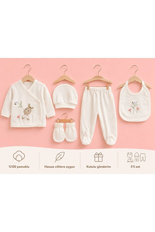 5 Piece Newborn Hospital Discharge Set 100% Cotton Floral Pattern Boxed