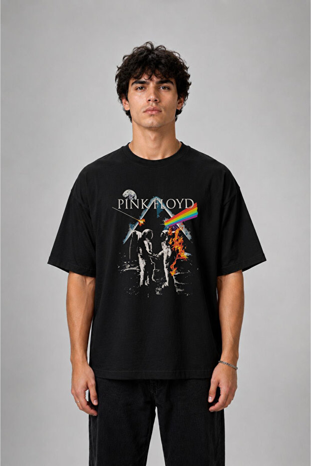 Pink Floyd Printed Oversize Cotton Black T-Shirt