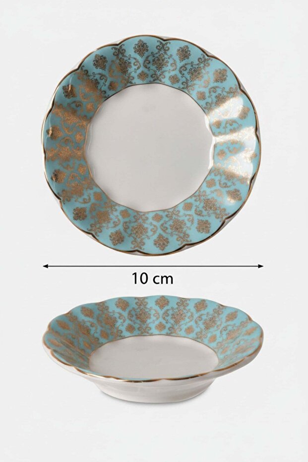 12-Person Turquoise Seljuk Pattern Gilded Tea Plate 10cm