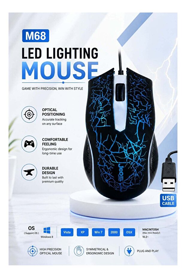 فأرة ألعاب USB عالية الدقة M68 | ماوس سلكي بإضاءة خلفية LED | تصميم مريح ومريح للاستخدام مع أجهزة الكمبيوتر المكتبية والمحمولة
