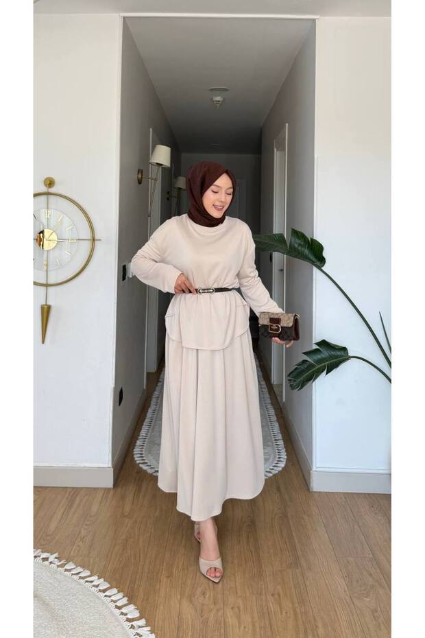 Molly Nelly Women's Casual Skirt Suit with Sewing Detail
