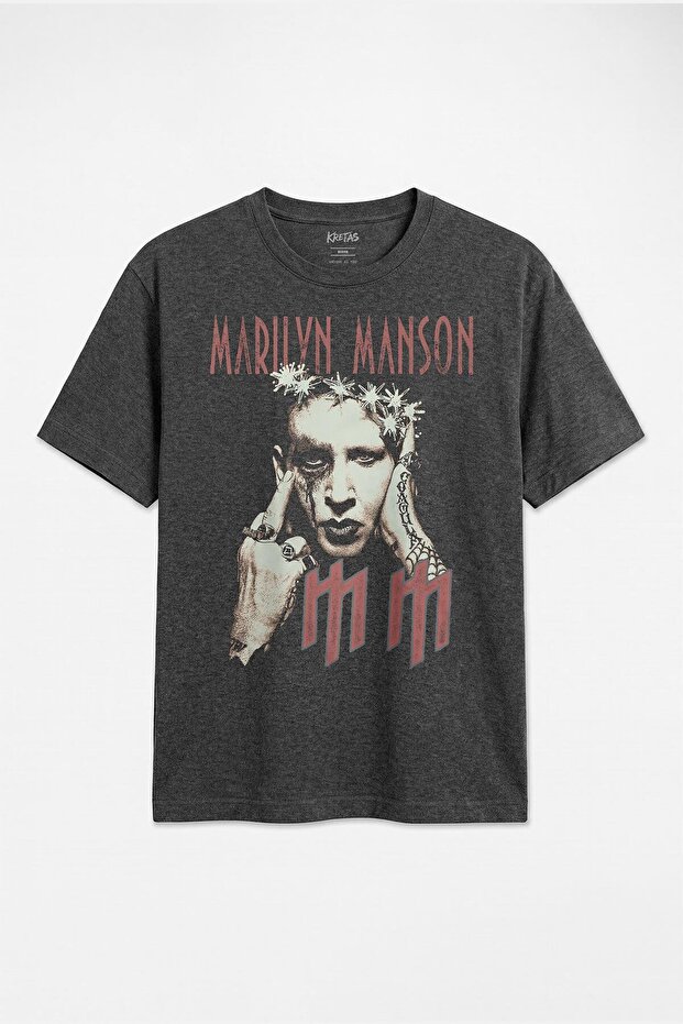 Marilyn Manson Industrial Metal Gothic Music Rock Unisex Regular Anthracite Melange T-Shirt