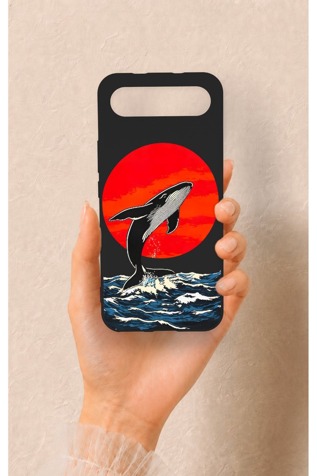 Tecno Spark Slim Compatible Red Sun Whale Patterned Silicone Case