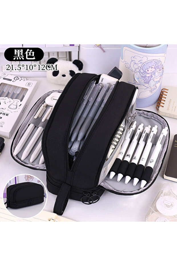black New Pencil Case Back to School Essential Large Capacity School Supplies Pencil Eraser Ruler St