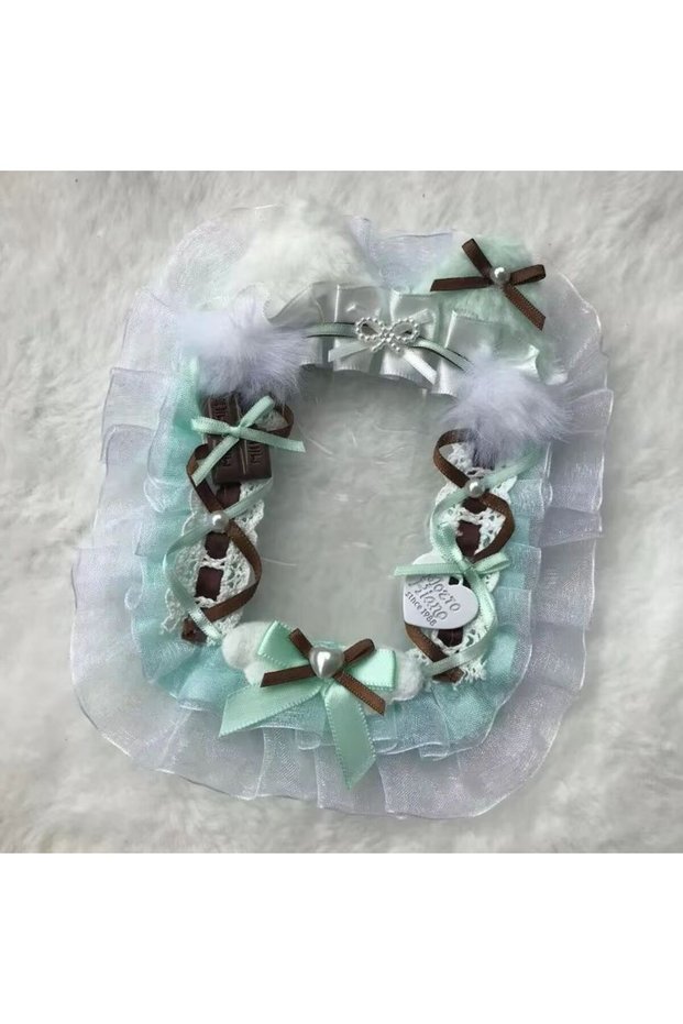 card 1 Cute Bunny Ear Photo Card Holder DIY Mint Candy Lace Bow Badge Base Kawaii Lolita Portable It