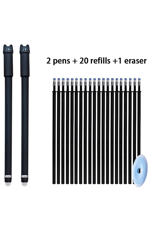 blackpen black ink Creative Cat Animal Erasable Gel Pen Set, 0.5mm Washable Handle Magical Erasable