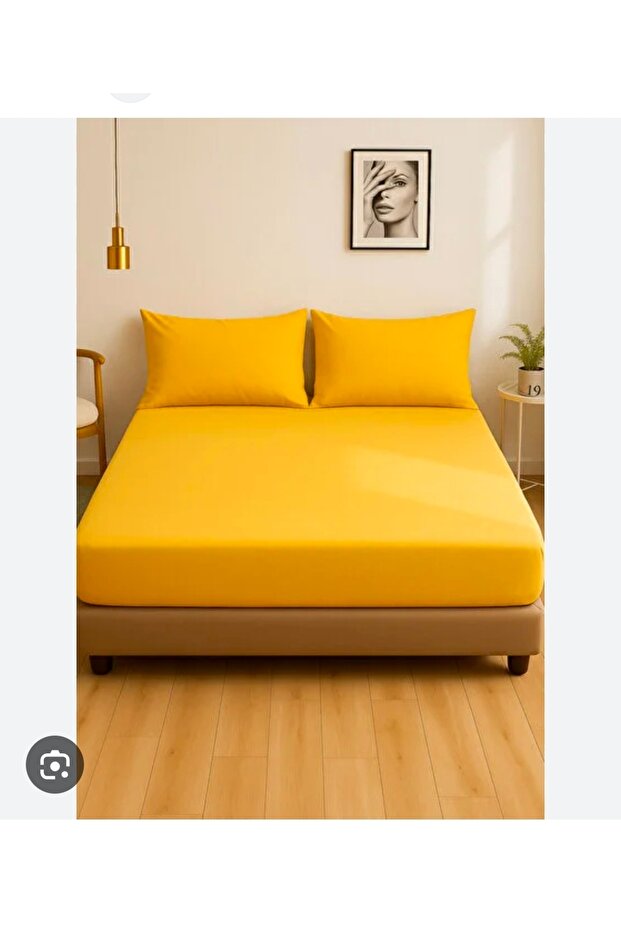 Double Fitted - Elastic Bed Sheet Set - Yellow