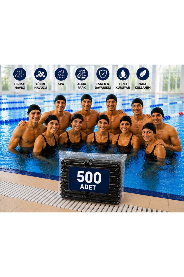 500 Pieces Lycra Pool Cap Black |   Flexible Swimming Cap |   Thermal Pool, Spa, Aqua Park |   Economic Series