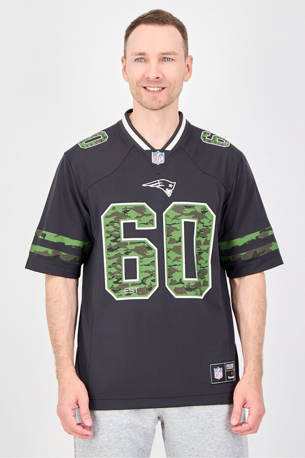 Men Sportswear Fit Short Sleeves New England Patriots Camouflage Baseball Jersey, Dark Taupe