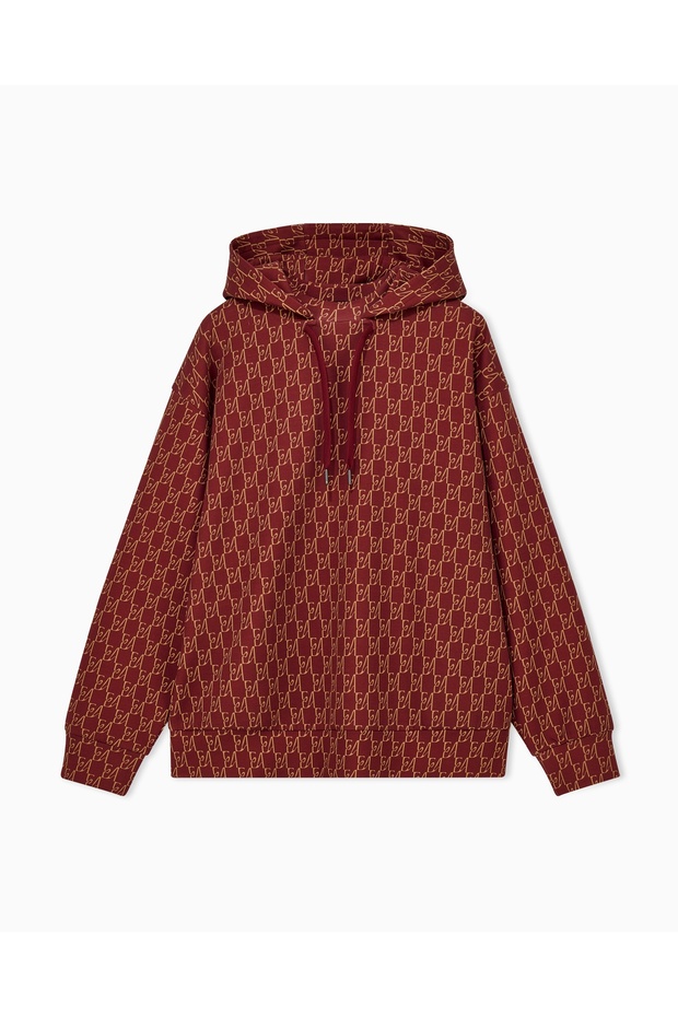 Men's Comfortable Fit Logo Detailed Hooded Long Sleeve Red Sweatshirt