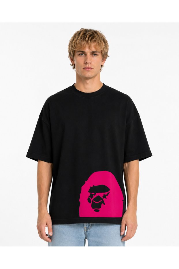 Unisex Women's Men's Bape Skirt-Ended Pink Design Printed Oversize Thick Fabric Relaxed Cut T-Shirt