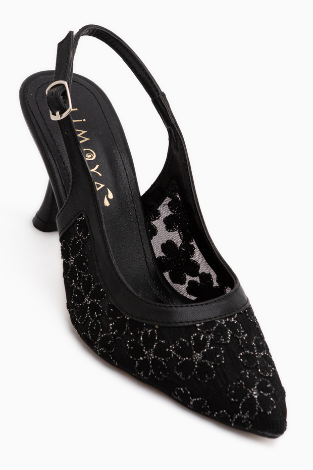 Camelia Black Embroidered Women's Heeled Shoes