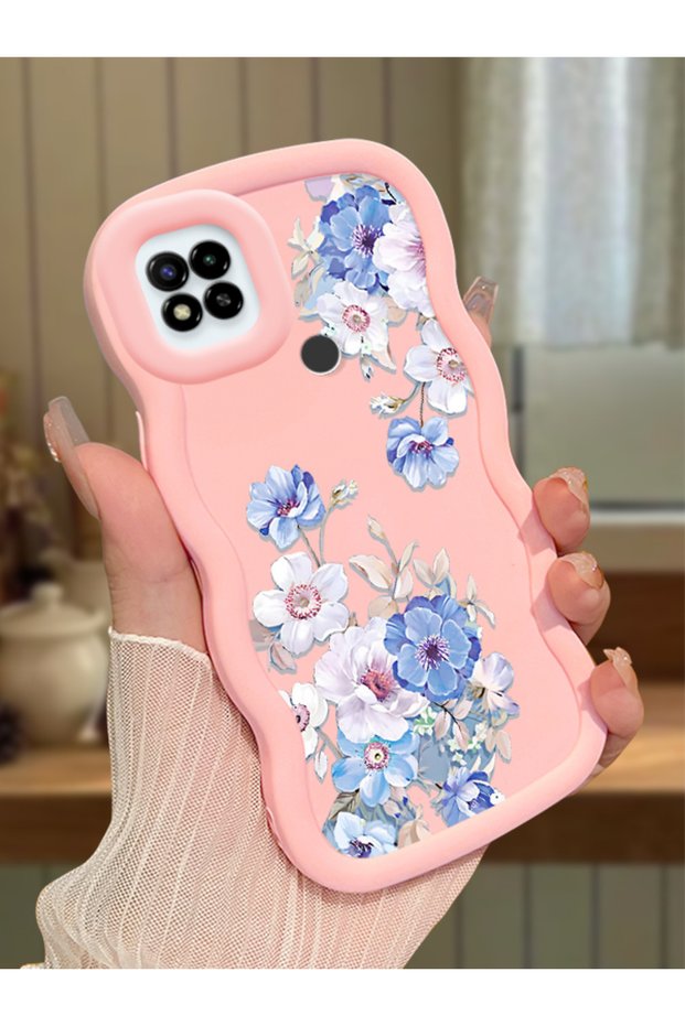Redmi 9C Compatible Case Camera Protector Pink Silicone Couple Phone Case Floral Pattern