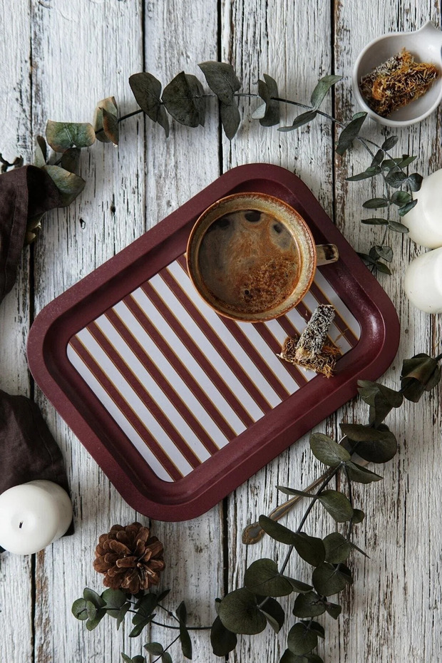 Circus Cream Patterned Metal Tray, 23 X 30 Cm, Presentation Tray, Tea Coffee Tray