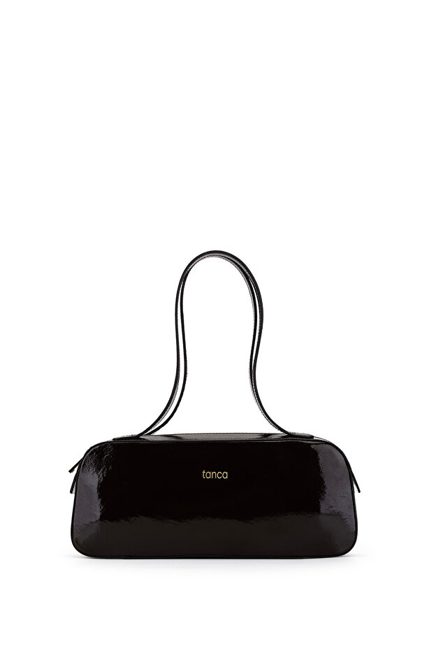 Women's Genuine Leather Brown Patent Leather Handbag