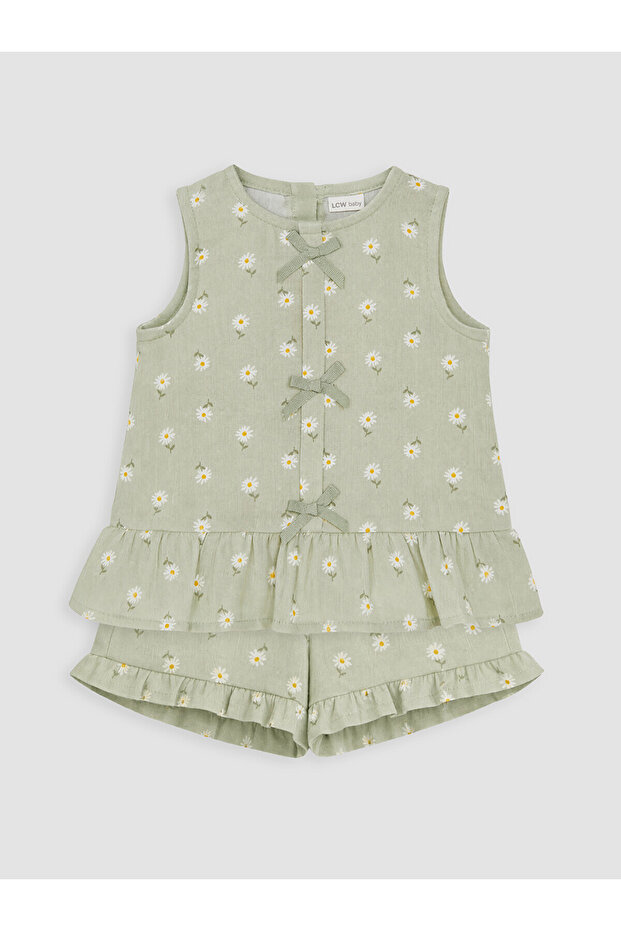 Trendlucky Daisy Patterned Baby Girl Shorts Set with Difference in Color