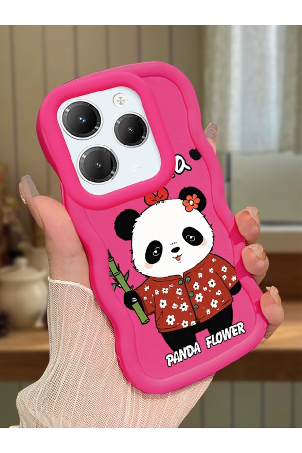 Infinix Hot 40 Compatible Case Camera Protector Red Silicone Couple Phone Case Panda Pattern