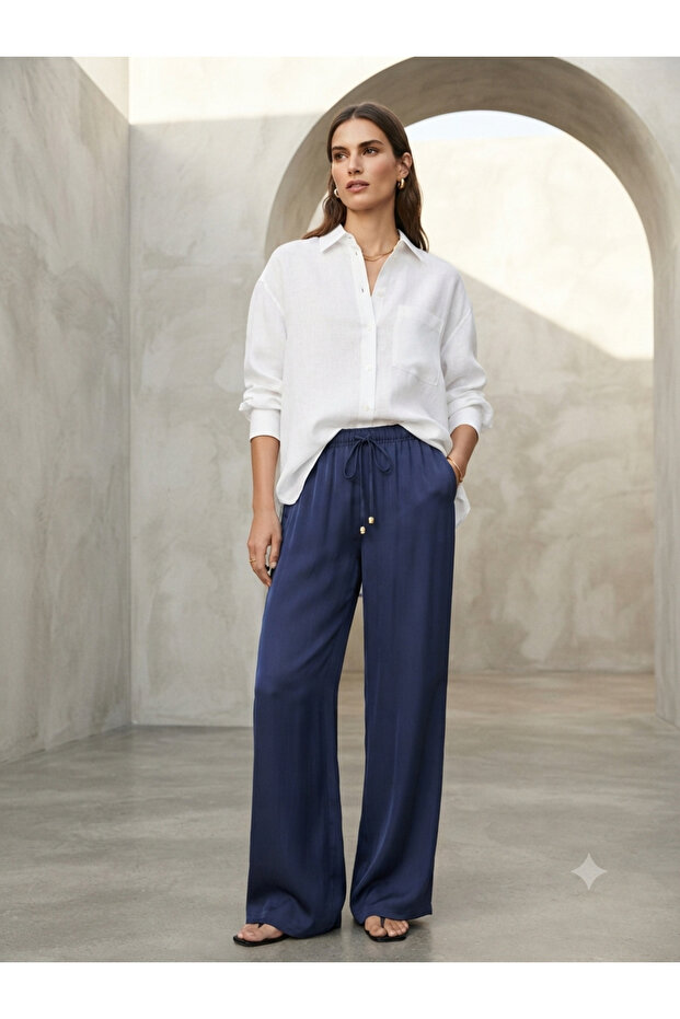 Women's High Waist Pants with Elastic Waistband