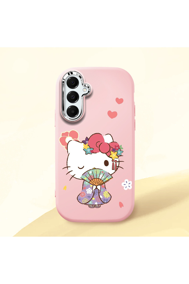 Samsung Galaxy A16 Compatible Case with Camera Protector Pink Silicone Couple Phone Case with Kitty Pattern