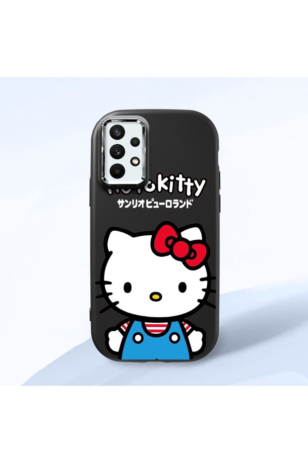 Samsung Galaxy A32 Compatible Case Camera Protector Black Silicone Couple Phone Case with Kitty Pattern