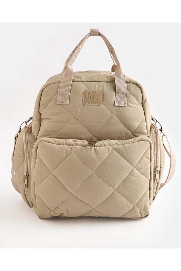 Beige Textured Baby Diaper Bag Tote Style