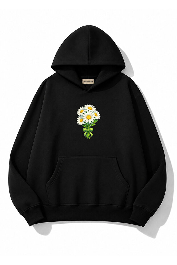 Daisy Printed Hooded 2 Thread Threaded Sweatshirt