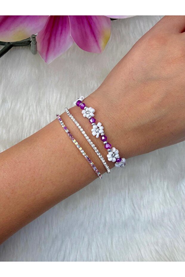Colorful 3-Piece Bracelet Set Daisy Beads and Stone Waterway Combination Bracelet