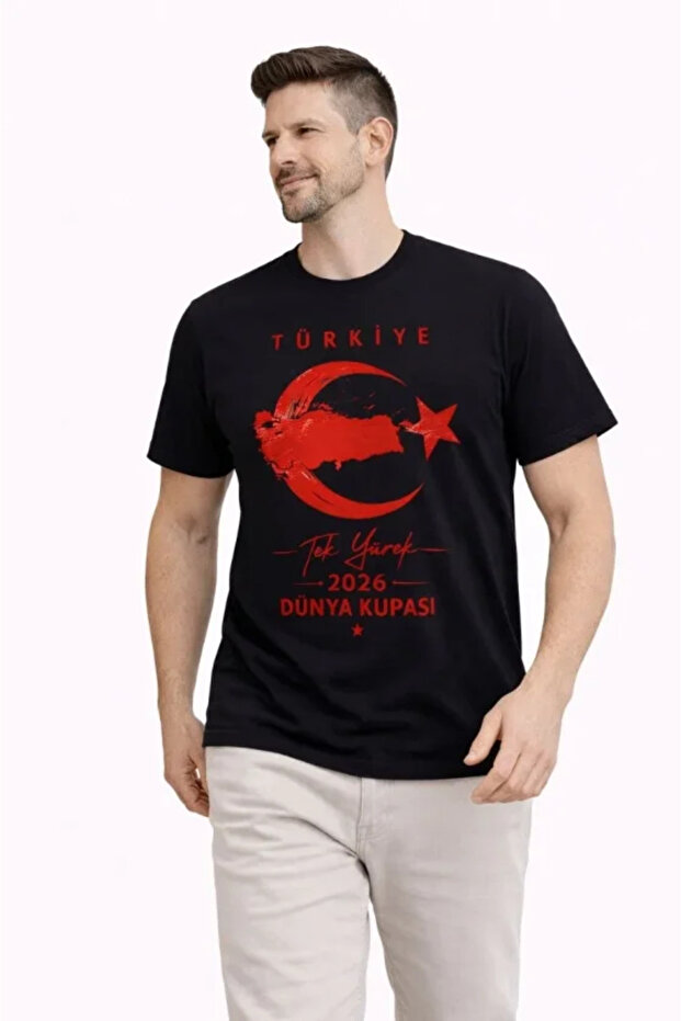 Men's Turkey Moon Star Printed Fan Jersey T-Shirt - Black