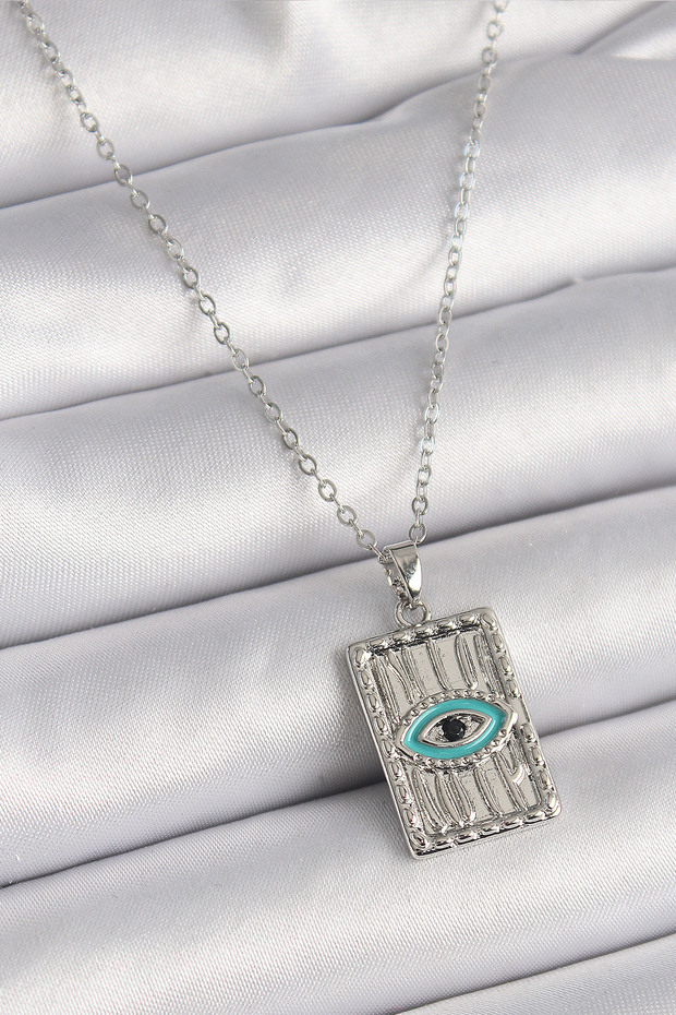 316L Steel Silver Color Zircon Stone Eye Embroidery Detailed Plate Model Women's Necklace