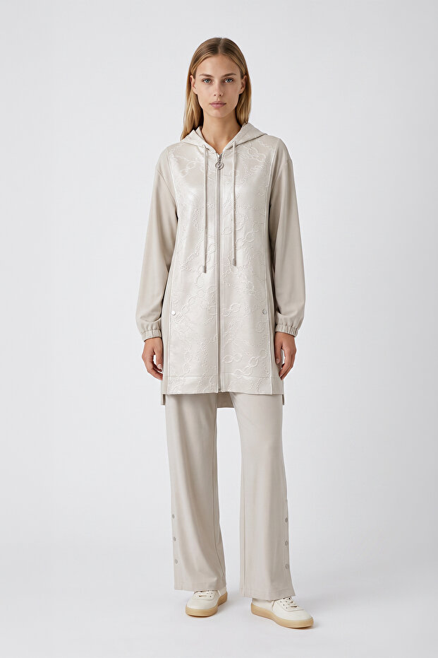 Hooded Zipper Detailed Textured Stone Set 1893