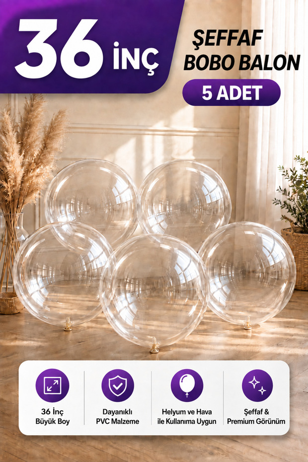 36 Inch Transparent Bobo Balloon 5 Pieces – Transparent Party Balloon Birthday, Organization, Decoration Balloon
