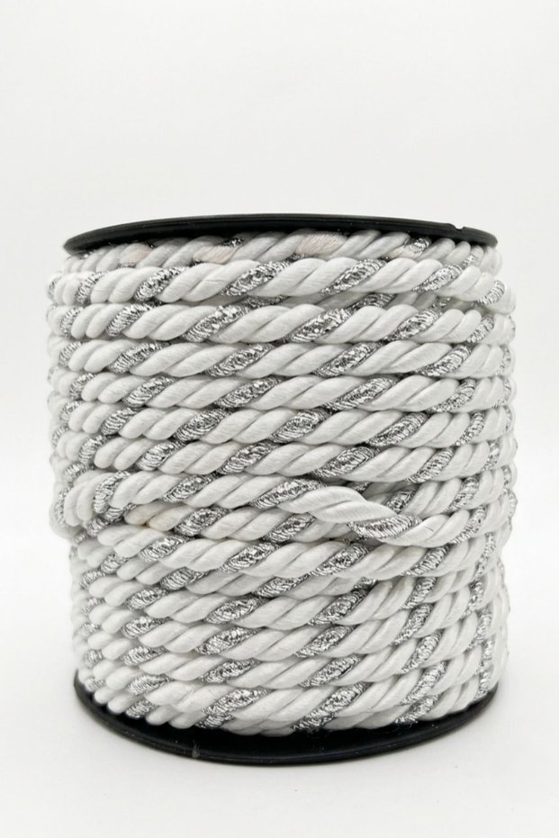 5 mm Cord Rope Cordnet 20 Meters Macrame Bag Clothing Decorative Ribbon and Knitting Cord - Color: White Silver Glitter