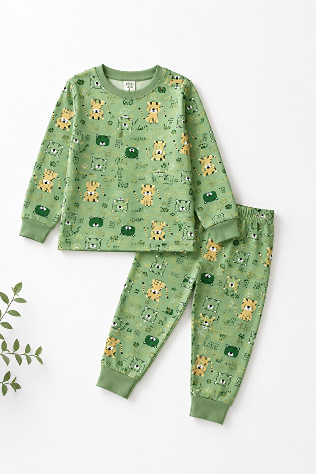 2-Piece Boys' Pajama Set – Long Sleeve Cotton Safari & Vehicle Patterned 2-Piece Set for Boys Aged 3-6