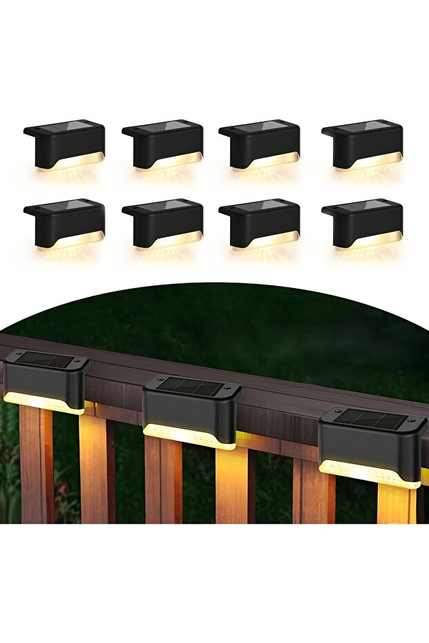 8-Piece Solar LED Deck & Step Weatherproof Lighting Solution for Deck (Black)