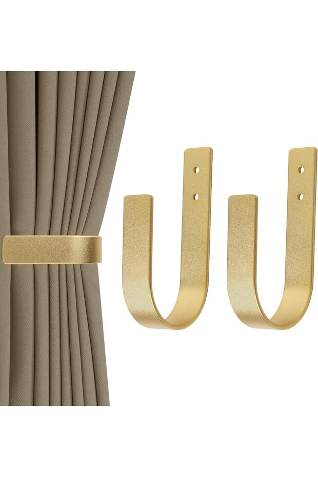 2-pack modern curtain fasteners, curtain ties, wall-mounted U-shaped curtain hooks, curtain backing, curtain brackets, and curtain back ties (gold).