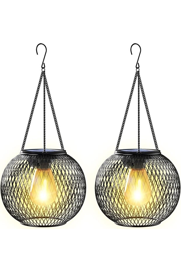 2-Pack Outdoor Hanging Solar Lanterns for Garden & Patio (Black)