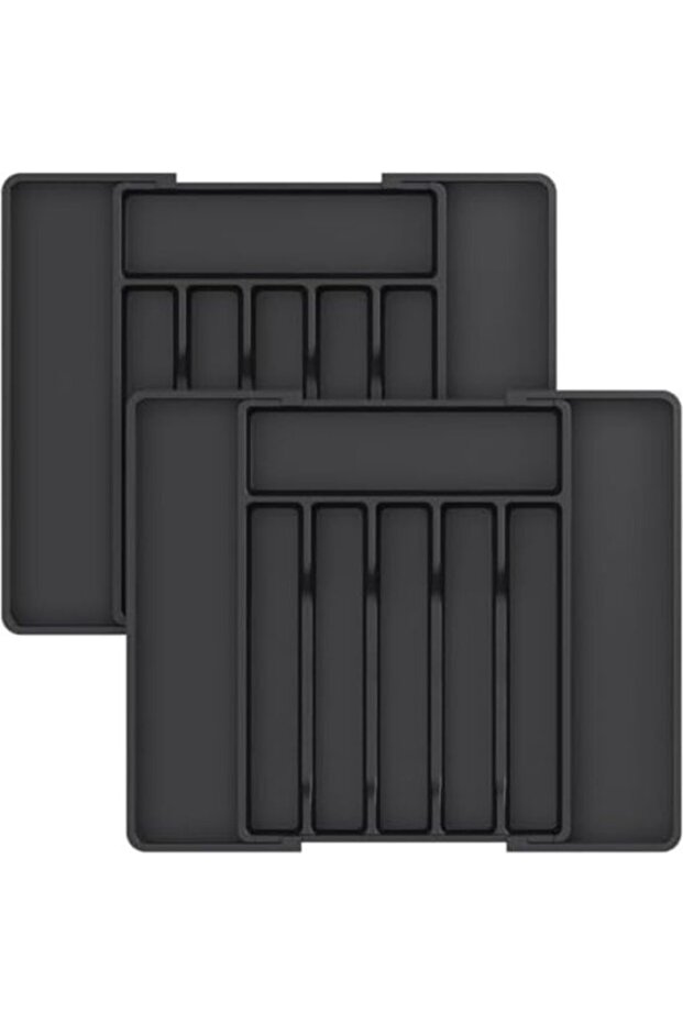 Drawer organizer - Plastic cutlery trays - 37.49 x 32.99 x 5 cm - Black - 2 pieces