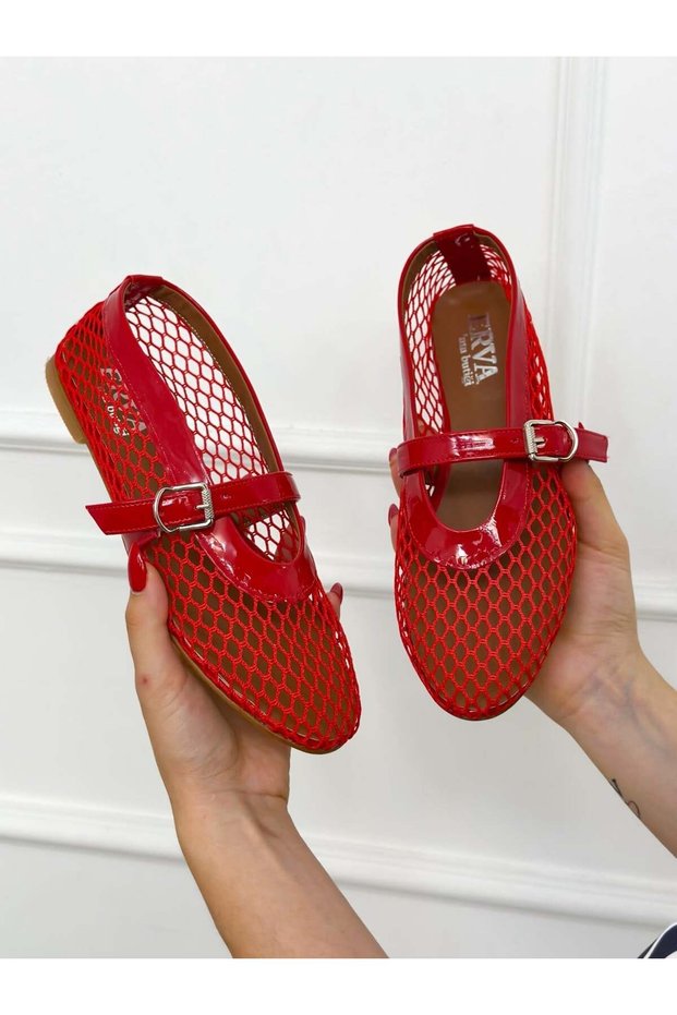 Red Mesh (Zaylee) Buckle Detail Women's Ballerinas