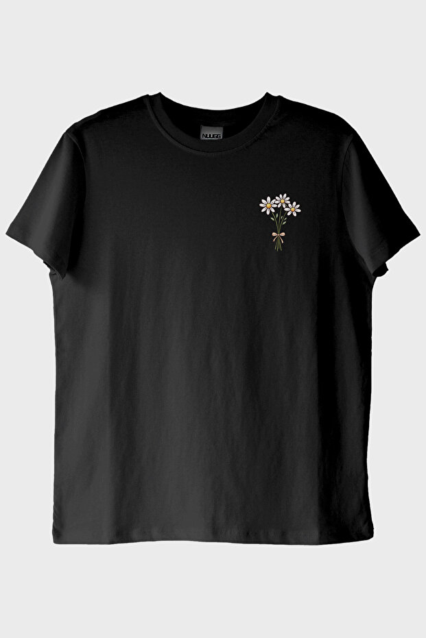 Daisy Patterned Black T-Shirt