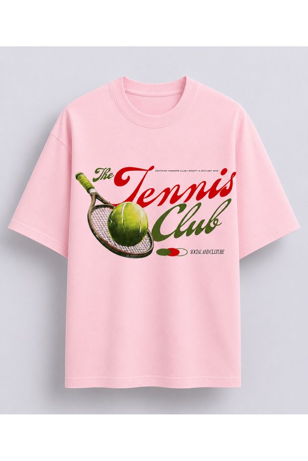 Unisex Oversize Tennis Printed T-Shirt 100% Cotton Tennis Themed Comfortable Fit Short Sleeve T-Shirt
