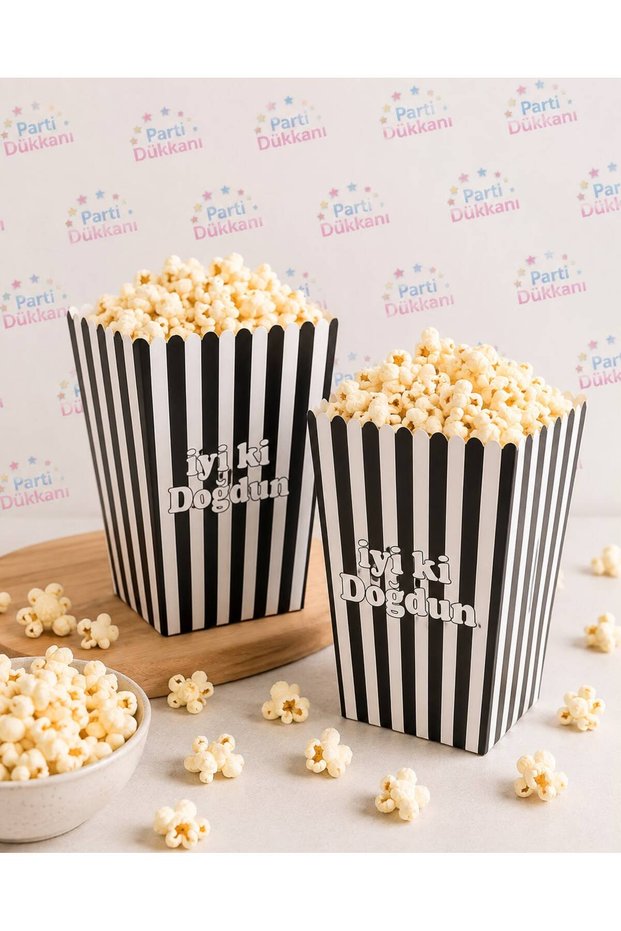 Black and White Striped Happy Birthday Popcorn Box 8 Pieces Birthday Party Treat Box Party Supplies