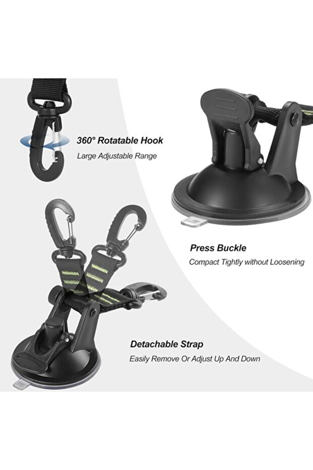 Multifunctional Reusable Suction Cup Hooks with Carabiners, 10kg Heavy-Duty Drill-Free Hanging Hooks for Awning Camping (4 Pack)