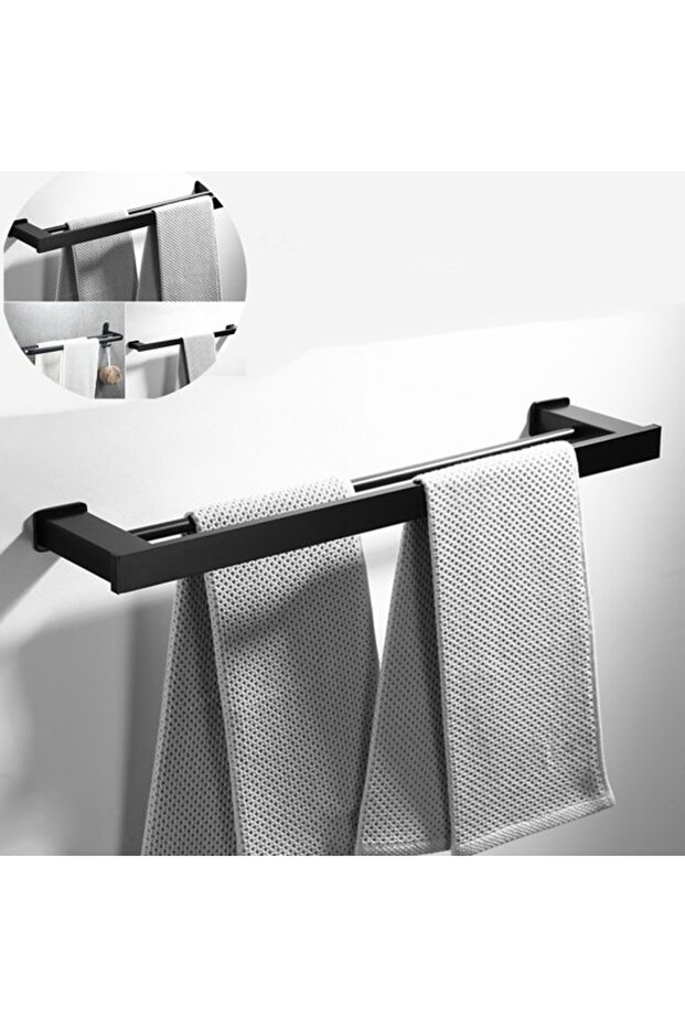 1 Pc Wall-Mounted Towel Holder - 40cm Double Rail Aluminum Towel Rack, No Drilling Required, for Bathroom & Kitchen (Black)