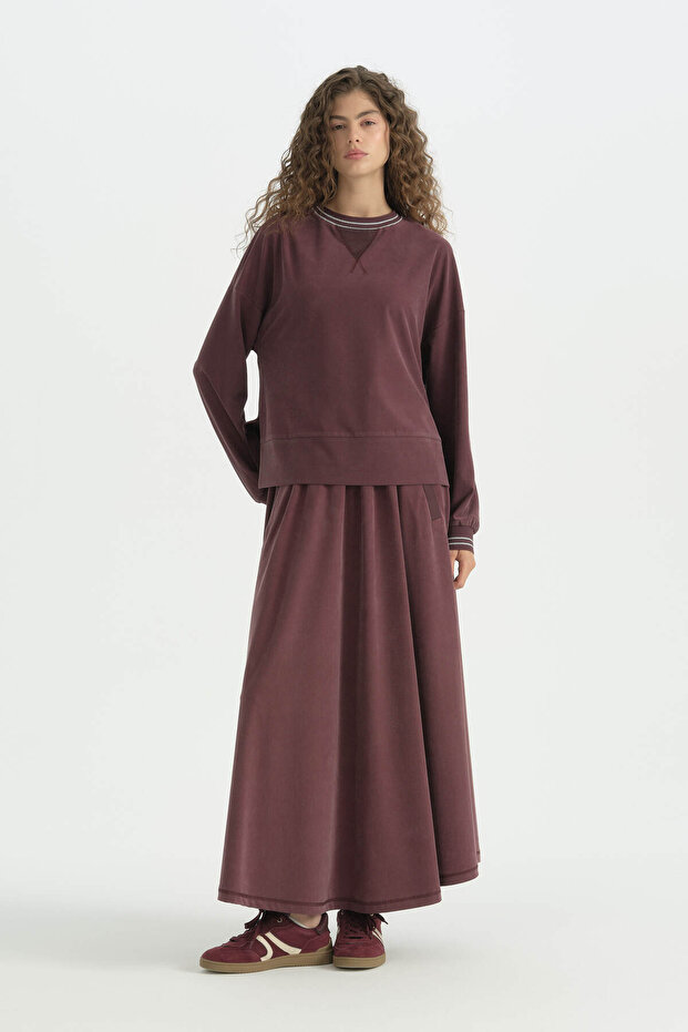 Cupra Modal Knitted Skirt Blouse Set - Plum