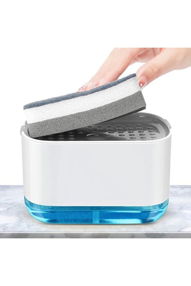 Practical 2-in-1 Soap Dispenser and Sponge Holder for the Kitchen - Refillable 300ml Pump Soap Dispenser